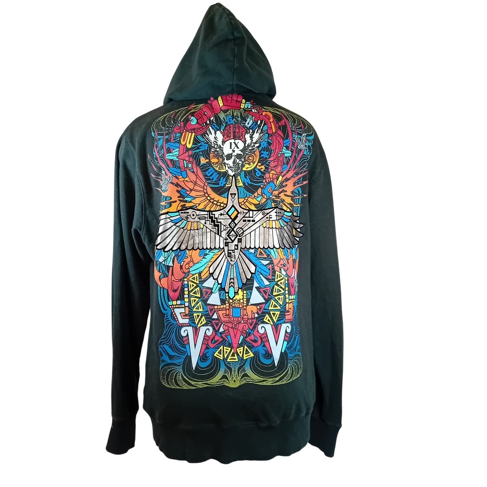 VTG Y2K Ringspun Zip Up Hoodie Hawkeye Tribal Tattoo Streetwear Skater Mcbling M